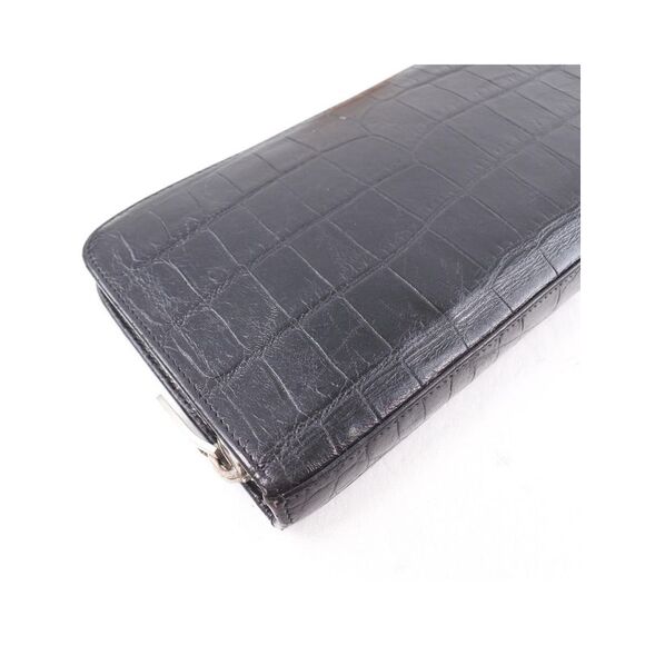 Pre Loved Saint Laurent Crocodile Zip Wallet Leather ZipAround Women Black - Picture 4 of 8